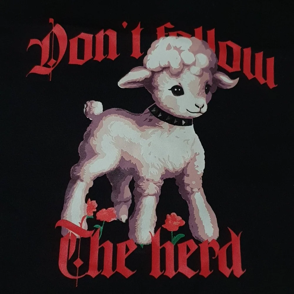 XL - BERSHKA - "Don't Follow The Herd" Rebel Lamb Sheep Propaganda Subliminal - Picture 3 of 3